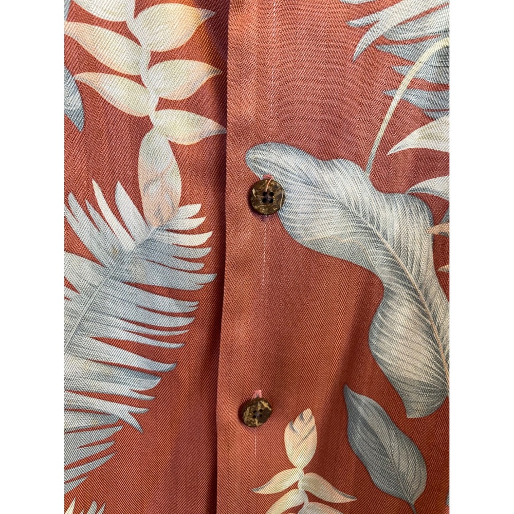 Tommy Bahama Mens Silk Camp Shirt Orange Tropical Leaf Print Short Sleeve Size L - Picture 4 of 6